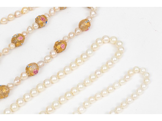 Lot Of Pretty Beaded Necklaces Including Cultured Pearl Strands