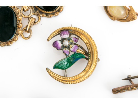 Lot Of Assorted Gold Filled Jewelry Pieces, Including Antique Bangle Bracelets