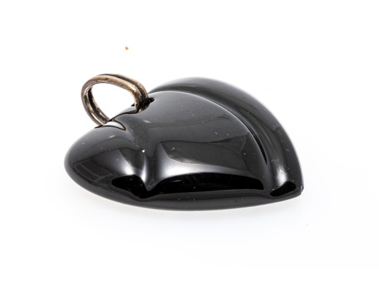 Baccarat Black Glass Heart And Sterling Pendant