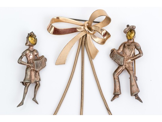 Sterling Silver Vermeil Lot Of Vintage Brooches