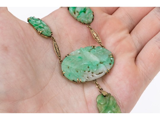 Classic 14K And Jade Vintage Necklace