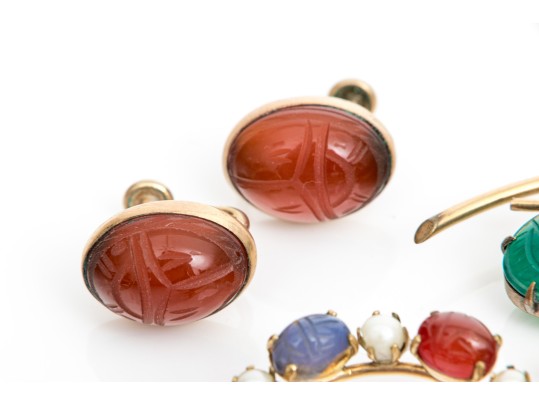 Lot Of Assorted Vintage Gold Filled Scarab Motif Jewelry Pieces