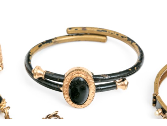 Lot Of Assorted Gold Filled Jewelry Pieces, Including Antique Bangle Bracelets