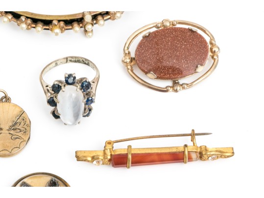 Lot Of Assorted Gold Filled Jewelry Pieces, Including Antique Bangle Bracelets