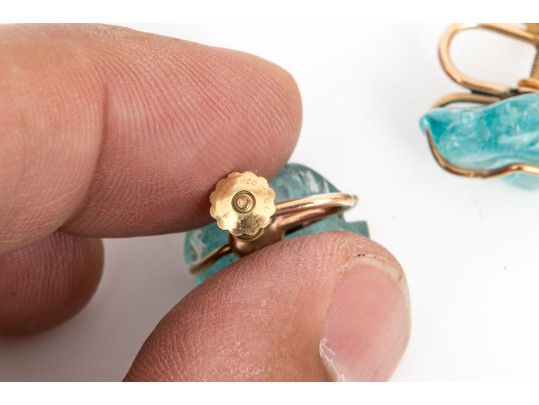 Lot Of Assorted Vintage Gold Filled Jewelry Pieces, Including Blue Fluorite Earrings