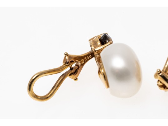14K Smoky Quartz And Freshwater Pearl Clip Earrings
