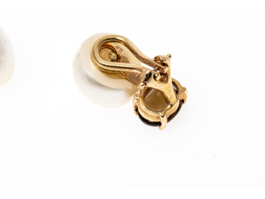 14K Smoky Quartz And Freshwater Pearl Clip Earrings