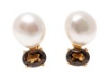 14K Smoky Quartz And Freshwater Pearl Clip Earrings