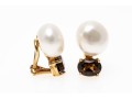 14K Smoky Quartz And Freshwater Pearl Clip Earrings