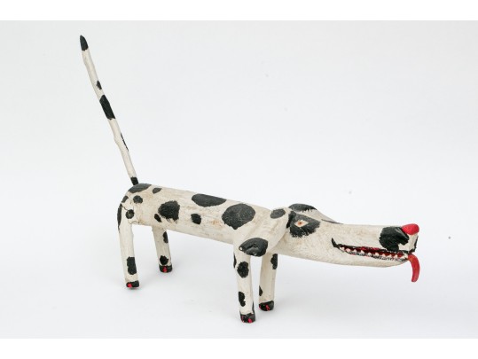 Miguel Rodriguez Carved And Painted Wooden Dog, “Santa Fe Dog's Don't Care”, 1993