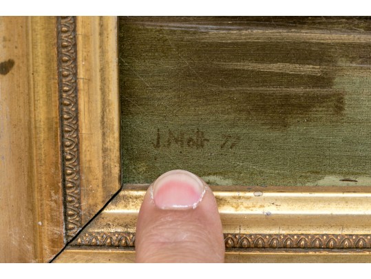 Signed Oil On Board, Figural Landscape Scene 