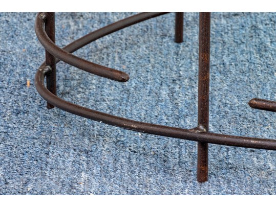 A Beautiful Oval Iron And Thick Glass Cocktail Table
