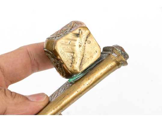 Antique Middle Eastern Brass Inkwell Qalamdan