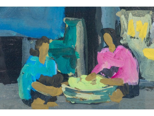 Pham Luan (Vietnamese, B. 1954) Gouache On Paper, Figural Urban Landscape, 1995
