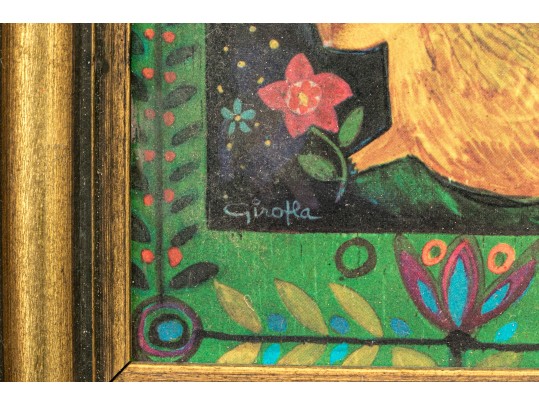 Diminutive Folk Art Painting On Board, Signed Girotla