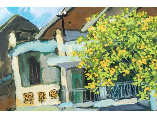 Pham Luan (Vietnamese, B. 1954) Gouache On Paper, Figural Urban Landscape, 1995