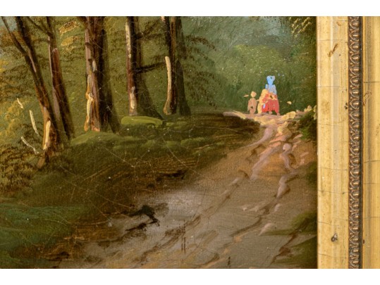Signed Oil On Board, Figural Landscape Scene 