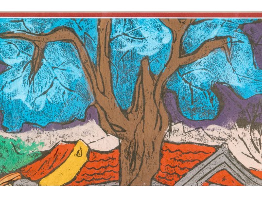 Mixed Media On Paper, Expressionist Figural Village Scene, Probably Vietnamese