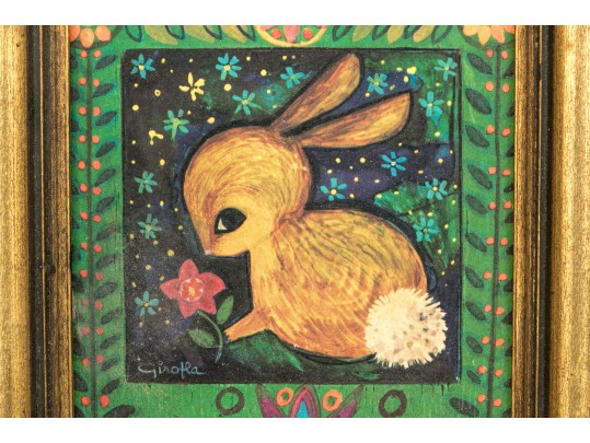 Diminutive Folk Art Painting On Board, Signed Girotla