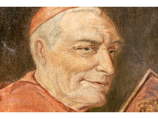 L. Frederic Signed Oil On Canvas, Religious Cardinal Reading