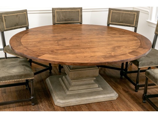 Fantastic Oak Pedestal Table On Faux Stone Pedestal Base