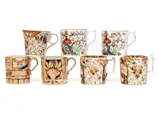 Collection Of Seven Antique English Tea Cups, Including Three Pairs