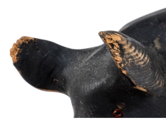 Adorable Folk Style Hand Carved And Painted Wooden Pig