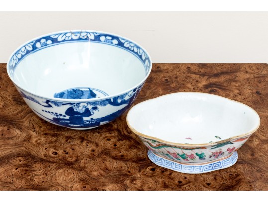 Two Chinese Porcelain Bowls, Including Famille Rose And Blue And White