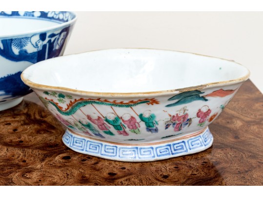 Two Chinese Porcelain Bowls, Including Famille Rose And Blue And White