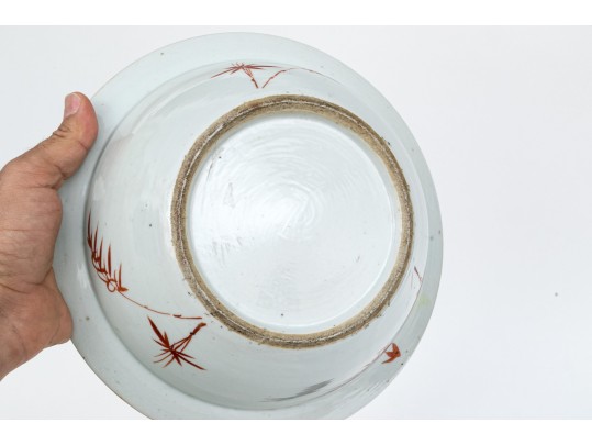 19th C. Chinese Famille Rose Porcelain Wash Bowl, With Wood Stand