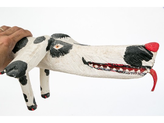 Miguel Rodriguez Carved And Painted Wooden Dog, “Santa Fe Dog's Don't Care”, 1993