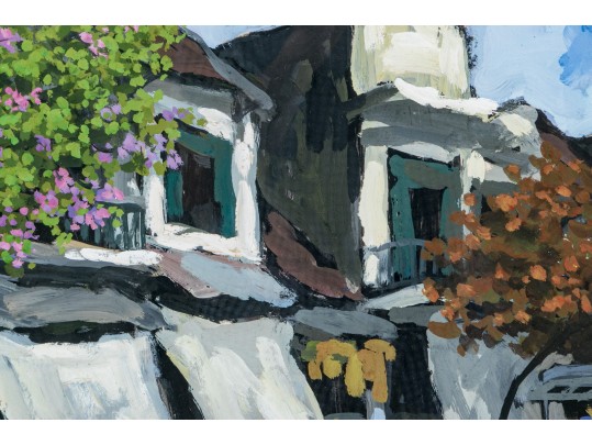 Pham Luan (Vietnamese, B. 1954) Gouache On Paper, Figural Urban Landscape