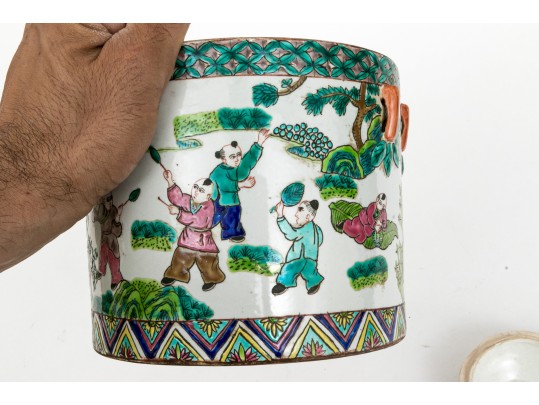 Two Vintage Chinese Enameled Porcelain Lidded Vessels