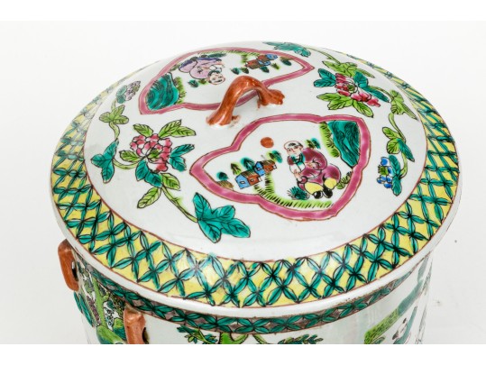Two Vintage Chinese Enameled Porcelain Lidded Vessels