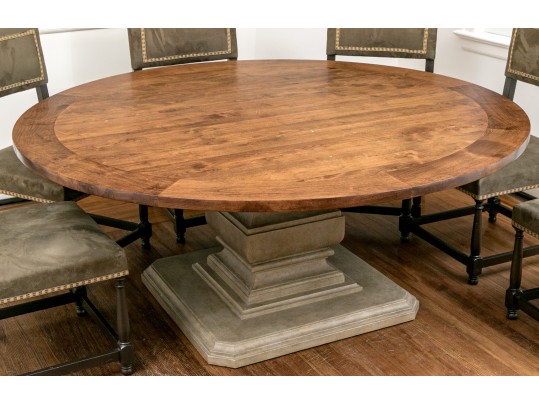 Fantastic Oak Pedestal Table On Faux Stone Pedestal Base