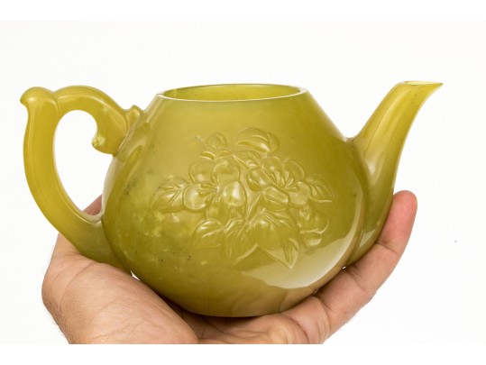 Carved Stone Lidded Teapot