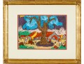 Mixed Media On Paper, Expressionist Figural Village Scene, Probably Vietnamese