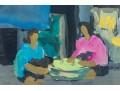 Pham Luan (Vietnamese, B. 1954) Gouache On Paper, Figural Urban Landscape, 1995