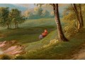 Signed Oil On Board, Figural Landscape Scene 