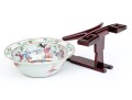 19th C. Chinese Famille Rose Porcelain Wash Bowl, With Wood Stand