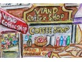 Peter Zonis (American, B. 1958) Oil Pastel On Paper, New York Figural Street Scene With Coffee Shop