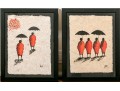 Set Of Two Oil On Mulberry Paper Paintings, Figures In Traditional Attire With Umbrellas