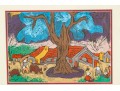 Mixed Media On Paper, Expressionist Figural Village Scene, Probably Vietnamese