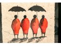 Set Of Two Oil On Mulberry Paper Paintings, Figures In Traditional Attire With Umbrellas