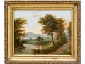 Signed Oil On Board, Figural Landscape Scene 