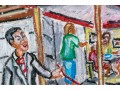 Peter Zonis (American, B. 1958) Oil Pastel On Paper, New York Figural Street Scene With Coffee Shop
