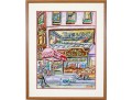 Peter Zonis (American, B. 1958) Oil Pastel On Paper, New York Figural Street Scene With Coffee Shop