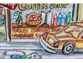 Peter Zonis (American, B. 1958) Oil Pastel On Paper, New York Figural Street Scene With Coffee Shop