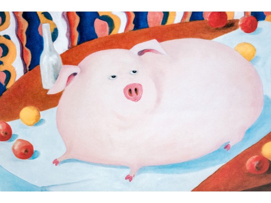 Roger Stark (American, 20th C.) Four Signed Prints Depicting Pigs
