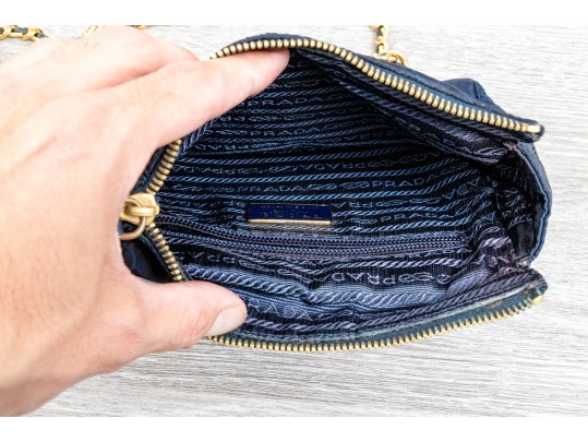 Prada Blue Quilted Shoulder Bag With Leather Chain Strap
